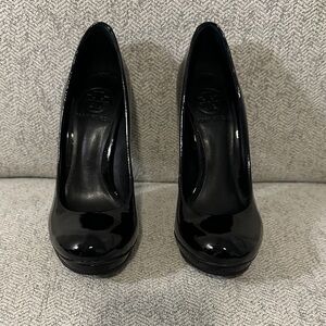 Tory Burch Patent Platform Black Heels